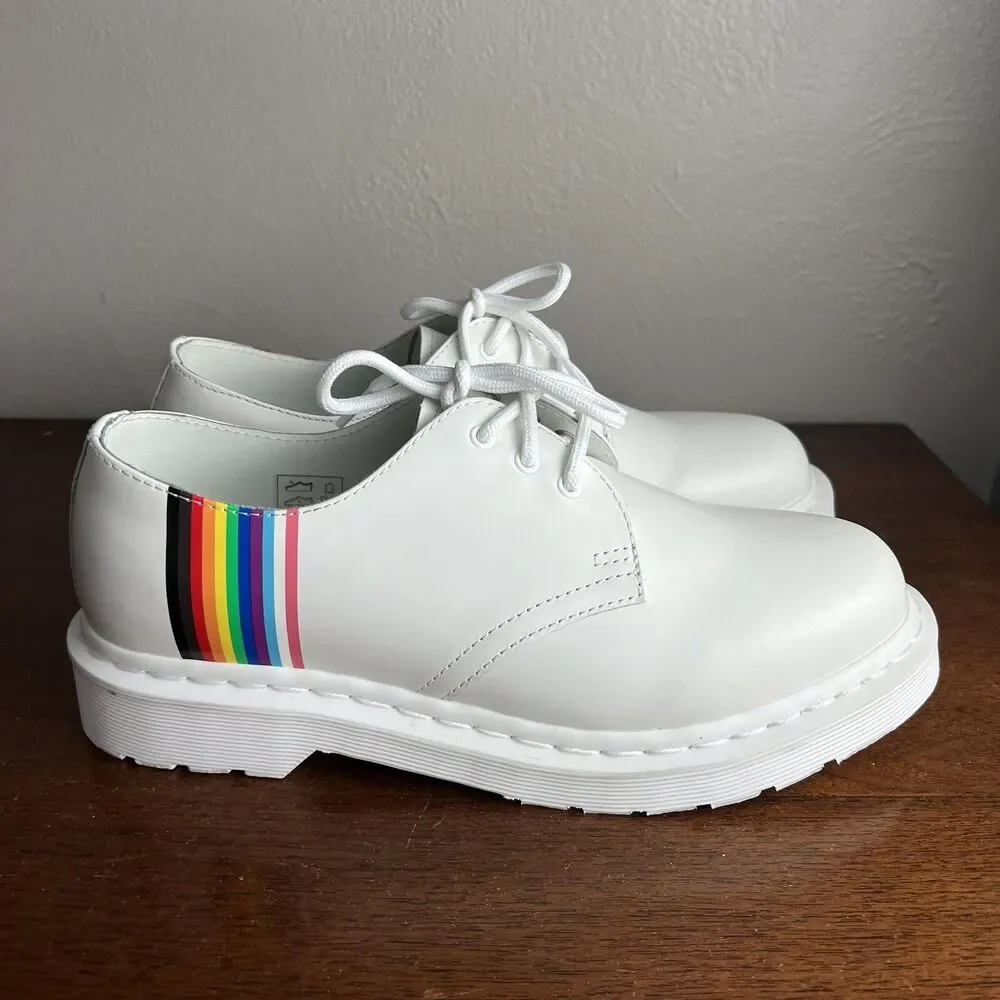 Doc Martens 1461 For Pride Smooth Leather Oxford Shoes White Rainbow Mens Sz 7